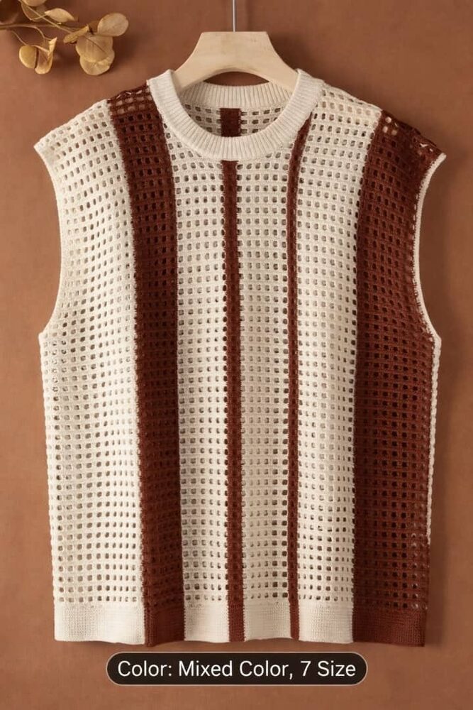 Débardeur en crochet filet crème et marron