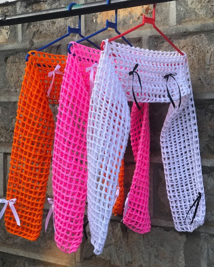 Jambières en crochet filet orange, rose et blanc